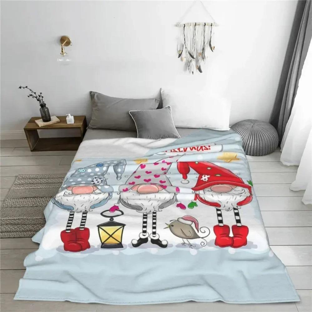 Christmas Gnome Friends Flannel Blankets New Year Awesome Throw Blankets for Home Hotel Sofa 200x150cm Rug Piece
