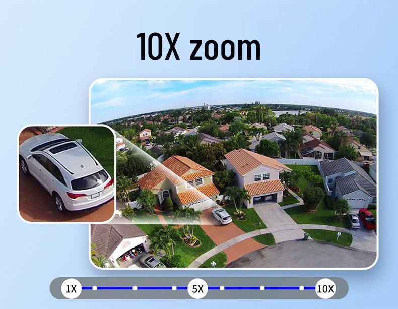 Solar-Powered Dual-Lens Surveillance Camera, 10X Zoom, Full Color, Outdoor Waterproof, Mobile Alarm Monitoring.