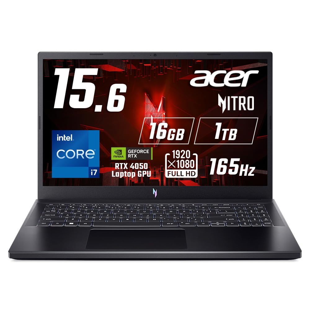 Игровой ноутбук Acer Nitro V 15 GeForce RTX 4050 Ноутбук GPU дюймов Core i7 16 ГБ Память 1 ТБ SSD Full HD 165 Гц IPS 3 мс sRGB HDMI Windows 11 Домашняя 15.6 100%