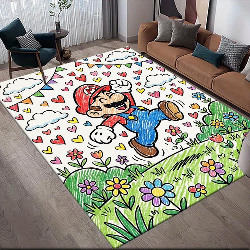 Mario Crayon Drawing Style Area Rug, Mario Fan Soft Carpet, Great Gift.chl