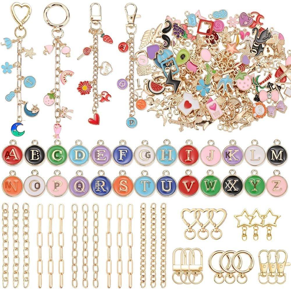 363-piece Cartoon Alloy Handmade DIY Keychain Kit for Making Letter Pendants Animal & Heart Charms and Accessories