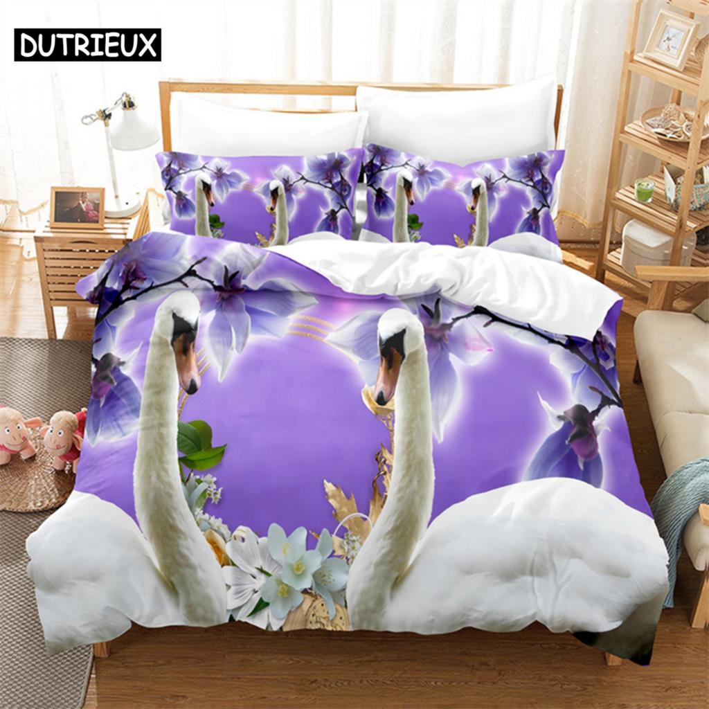 Комплект постельного белья Swan Rose Queen, комплект постельного белья с цифровой печатью, комплект постельного белья King Size, комплект постельного белья