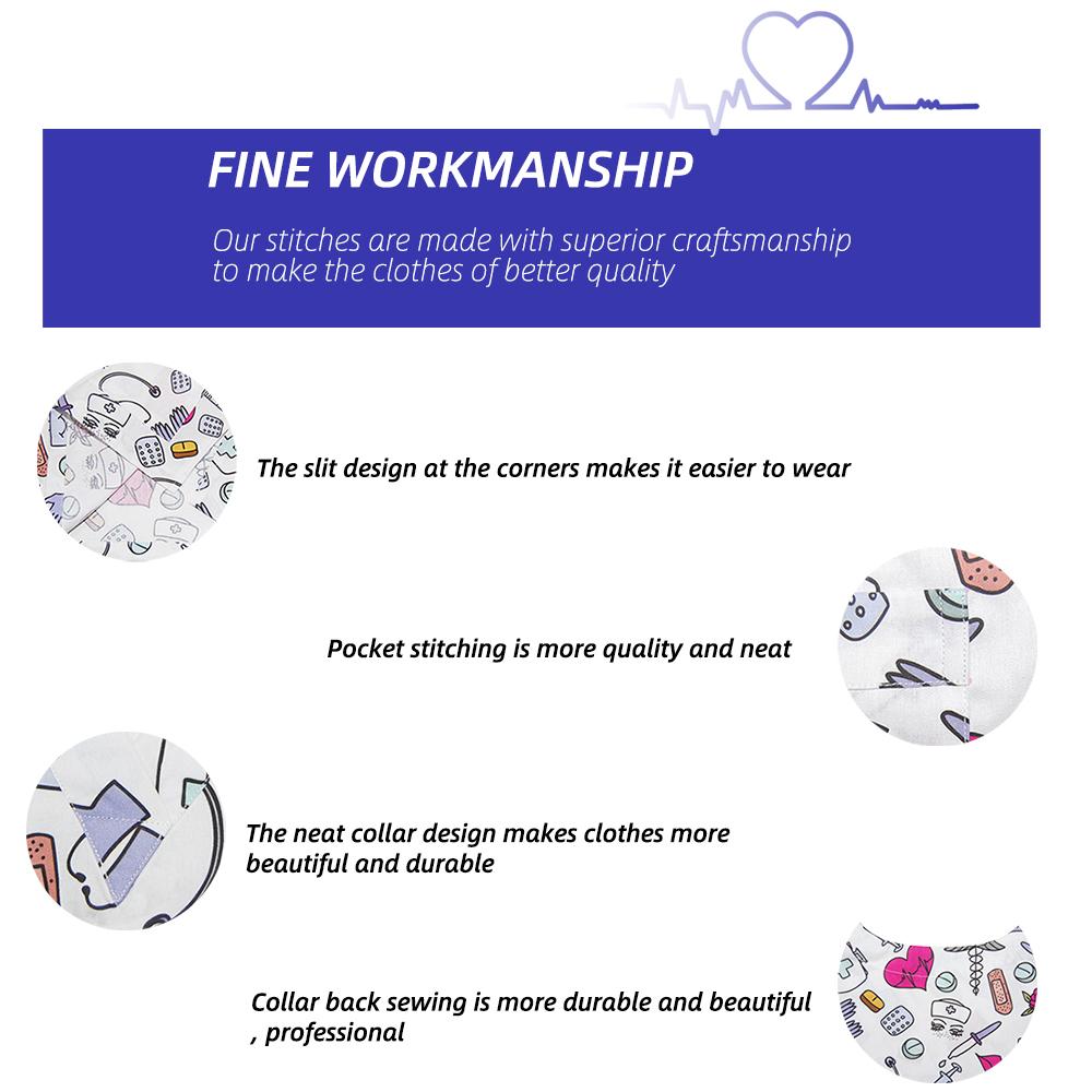 Women Men Scrub Tops Caps Teeth Printed Short Sleeve Dentist Shirt Dental Uniform Nurse Doctor V-Neck Hospital Medical Blouse