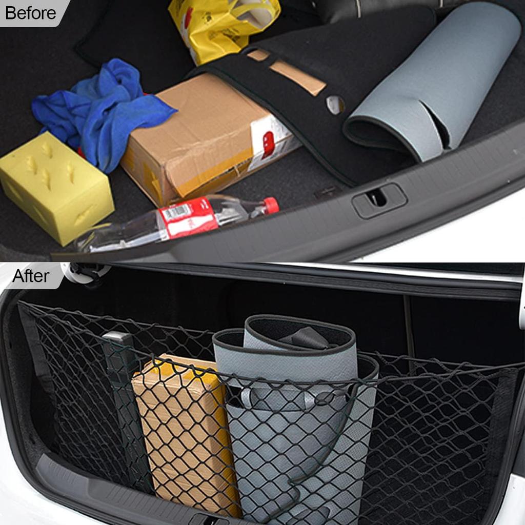 Hanemia Car Rear Cargo Net, Adjustable Elastic Storage Organizer Net, Trunk Cargo Storage Net, Universal Fit For Car, Vehicle, SUV (35.4" X 11.8")
