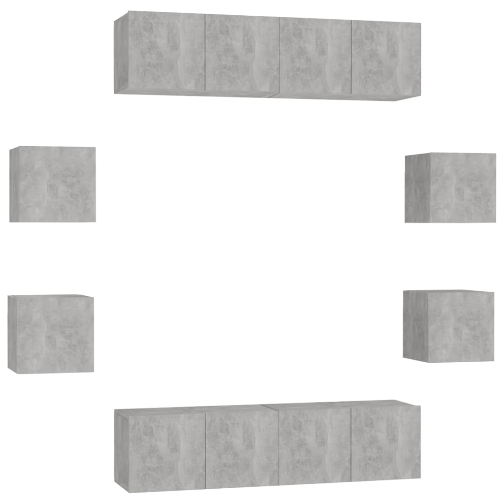 8 Piece TV Cabinet Set Concrete Grey Particleboard