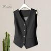 Women Sleeveless Waistcoat Button-up Solid Color Lightweight Breathable Vest Commuting Style Jacket Crop Top for Daily Wear Office Street