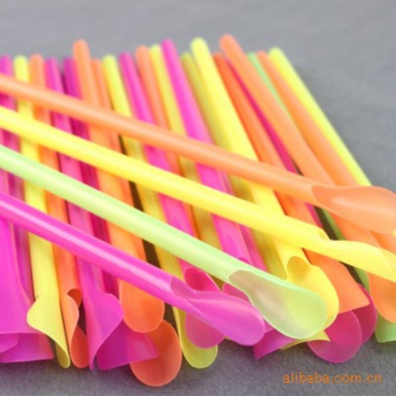 Spoon Tube Art StrawDisposable Straw with Spoon Shaved Ice Straw Spoon-shaped Straw