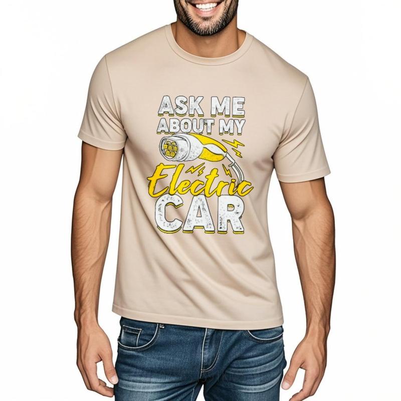 Funny tshirt Solid Color For him Crew Neck tshirt Cotton Ask Me About My Electric Car Trendy Boys Tee shirt Oversized Tshirt