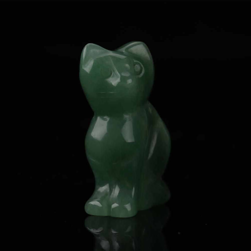 1.5IN цветной натуральный зеленый авантюрин ручная работа резьба по камню в форме кошки на удачу