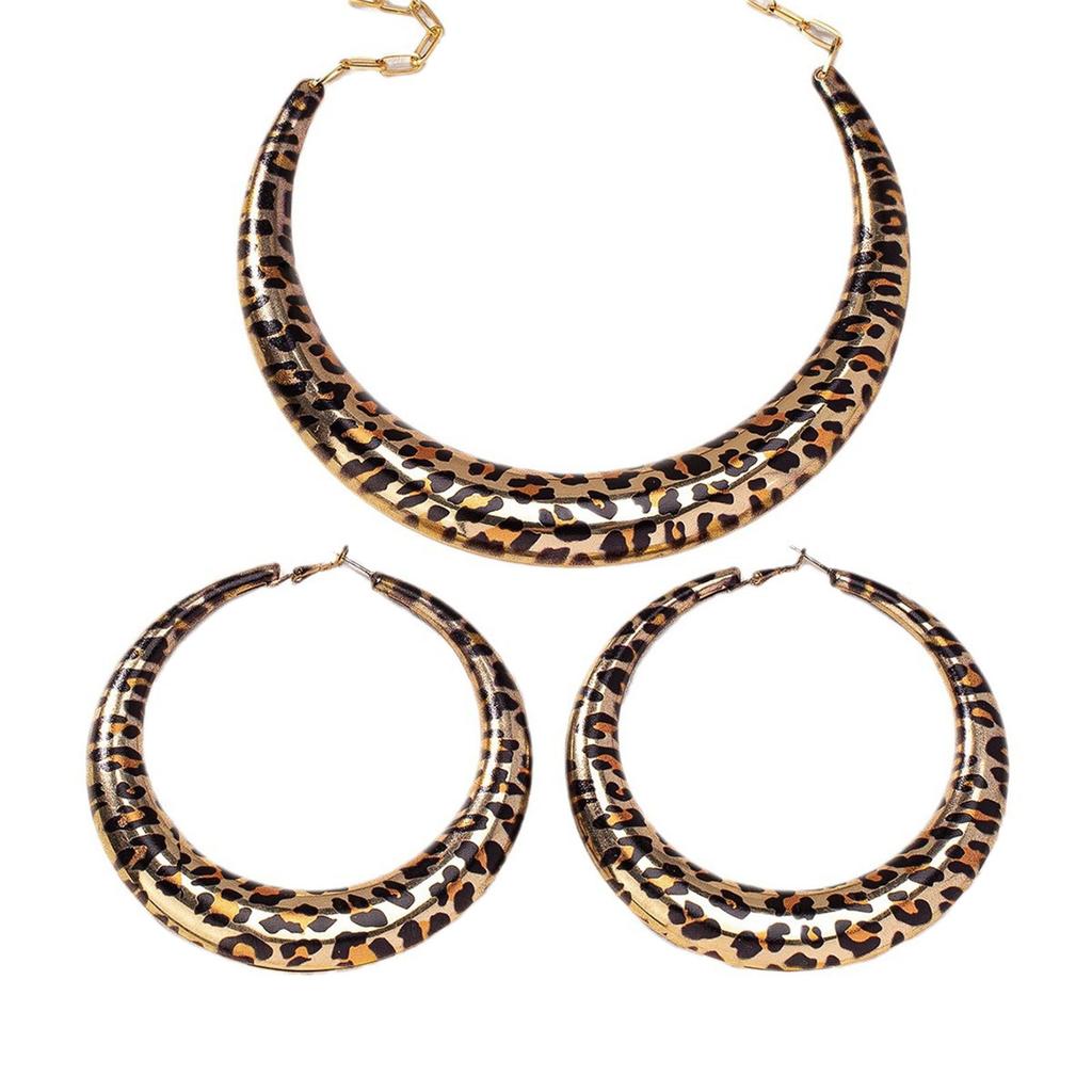 Stylish Leopard Pattern Earring And Necklace Set Trendy Leopard Jewelry Set Featuring Necklace and Earrings for Women