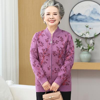 Пожилая Мама Носит Плюс Бархатный Утепленный Свитер Бабушка Новый Осенний Кардиган Среднего и Пожилого Возраста Осенне-Зимний Свитер Женский