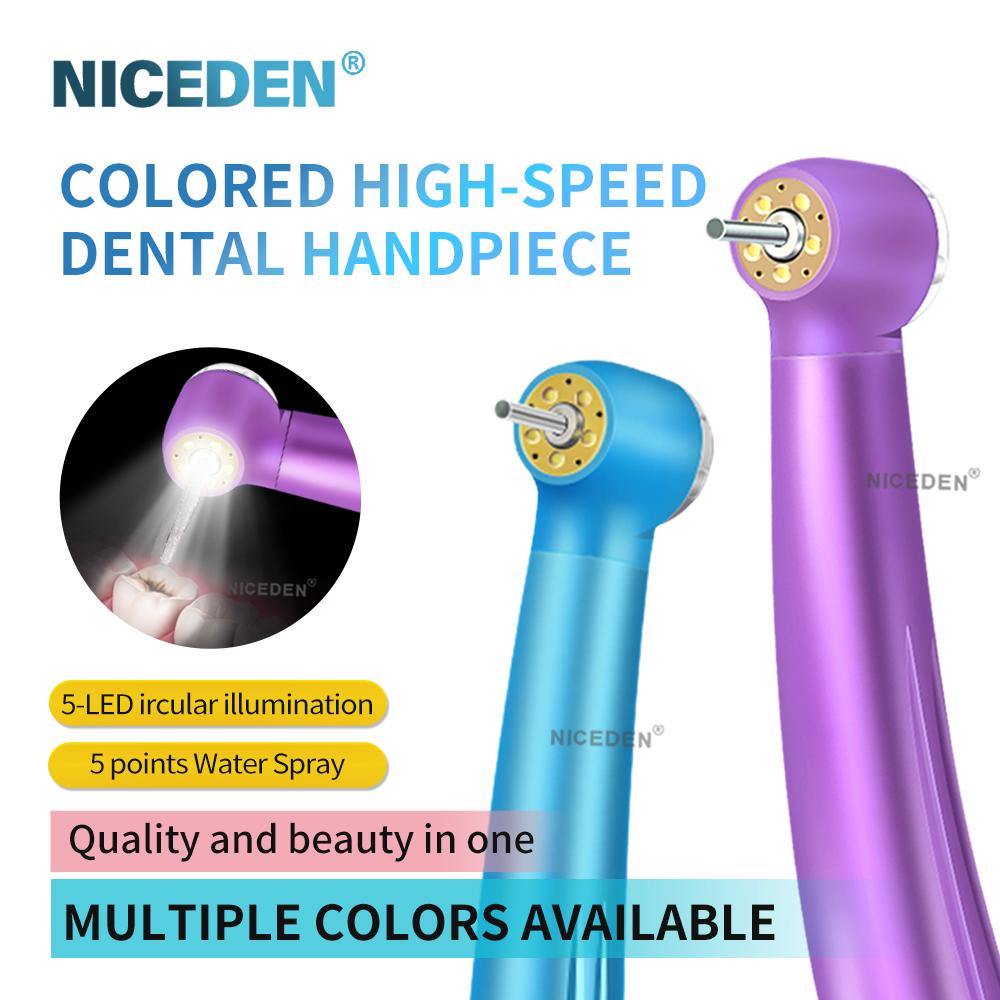Niceden Высокоскоростной наконечник LED Кнопка Нажимная Стандартная головка 2/4 отверстия Три струи воды Воздух Оборудование для оральной терапии Аксессуары 5 светодиодов 5 водяных отверстий