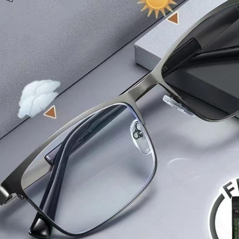 Деловые фотохромные очки для близорукости Высококачественная металлическая квадратная оправа Очки, блокирующие синий свет, для мужчин и женщин Диоптрии