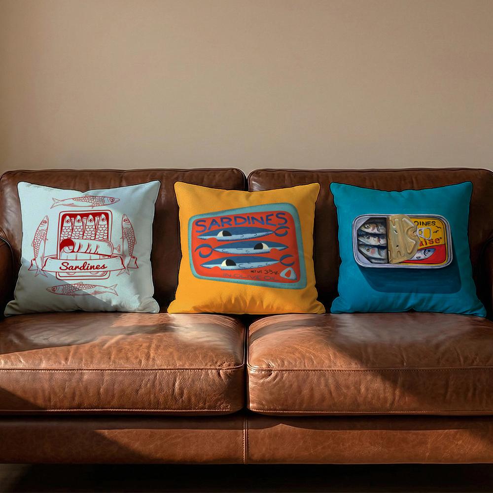 Sardines Art Cushion Cover Soft Reversible  Durable Pillow Cover  MultiScene Use for Home  Car Daily Comfort