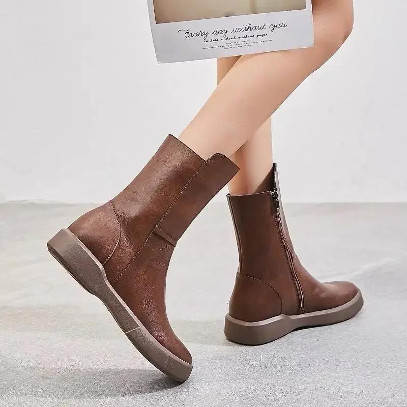 Women's Half High Boots Platform Ladies Mid Calf Shoes Autumn Winter 2024 Demi-season Footwear Hot Spring Cosplay Y2k Sale Goth