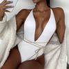Backless Deep V-Neck Lace-Up One-Piece Swimsuit: European & American Style