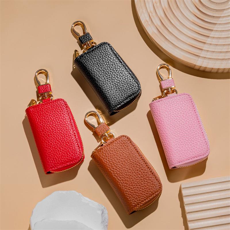 Litchi Pattern Car Key Bag Universal Model Men's and Women's Storage Key Leather Cover Mini Key Bag AVE