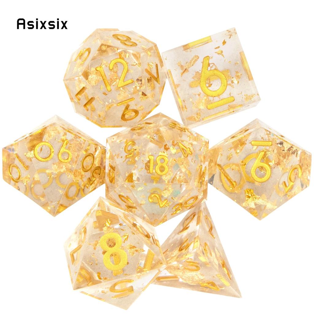 7 шт. желто-золотые кубики с острыми краями из смолы, многогранные кубики, подходящие для ролевых ролевых игр, настольная игра