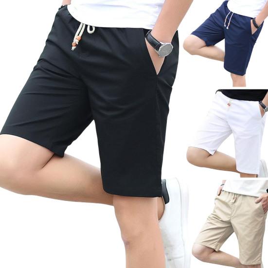 Мужские повседневные шорты-карго с эластичной завязкой на талии и карманами, повседневные шорты, однотонные прямые шорты до колена, уличная одежда