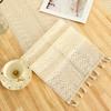 Vintage American Style Crochet Hollow Linen Lace Table Runner with Tassels | Woven Polyester Square Floral Pattern | for Dining Room, Cabinet