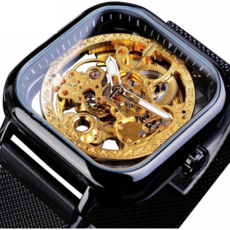 Мужские модные и повседневные механические часы с полым механизмом в европейском и американском стиле с автоматическим механизмом