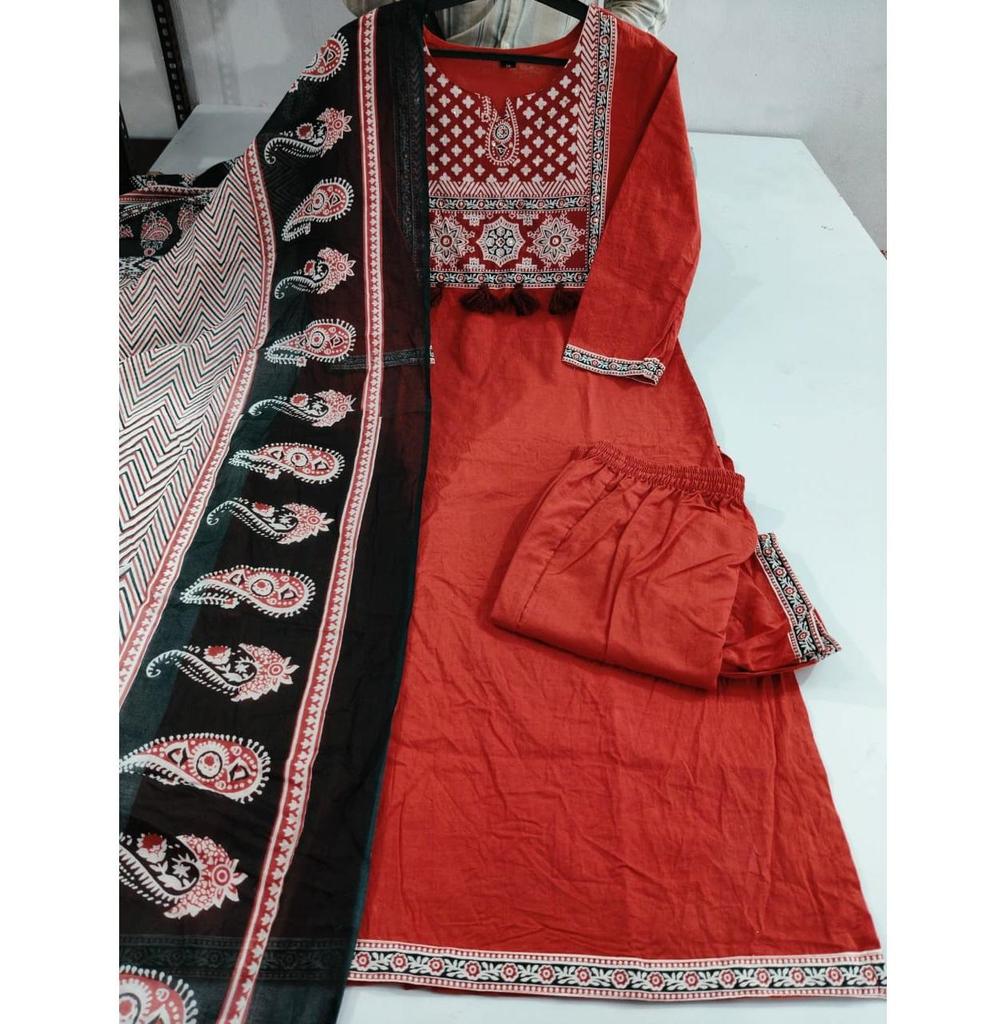 Party Wear Designer Cotton Kurti Pant Dupatta Set Indian Pakistani Party Wear Salwar Suit