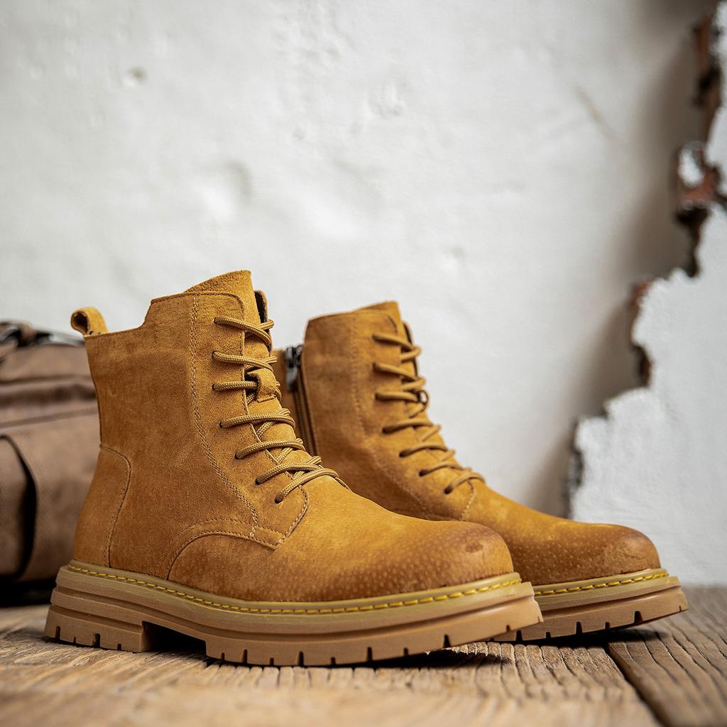 Ботинки Мартина, большие желтые ботинки, мужские 2025 новые кожаные на толстой подошве зимние бархатные для увеличения роста, не гниющие ботинки-инструменты, тренд