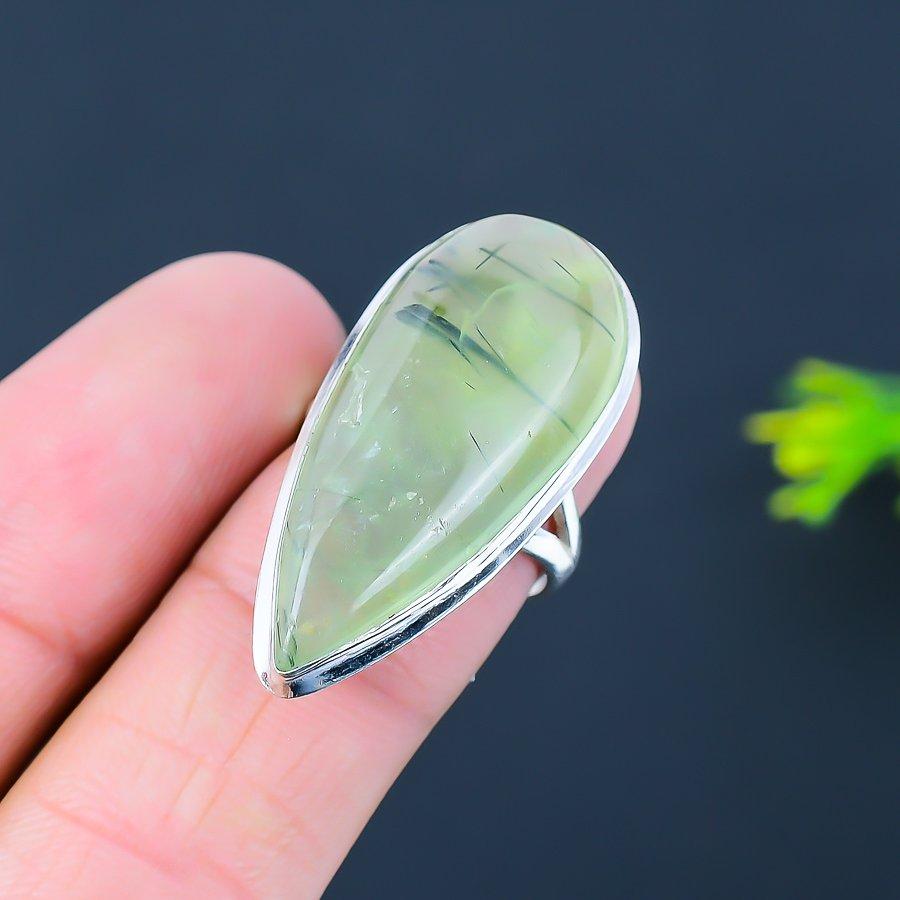 Prehnite Gemstone Handmade 925 Sterling Silver Gift Jewelry Ring Size 7.5 T5c33