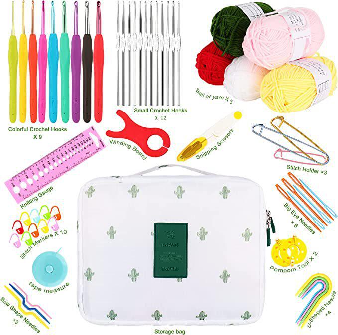 58-Piece Crochet Kit: Beginner's Portable Yarn & Knitting Tools