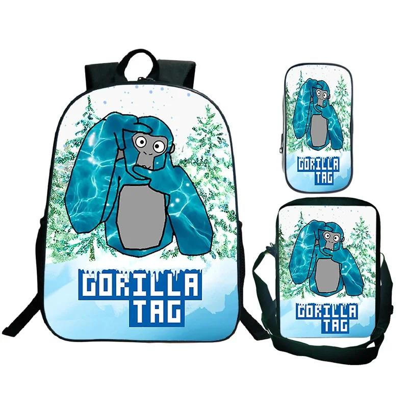 Рюкзак с принтом Gorilla Tag, сумка через плечо, пенал, набор из 3 предметов, школьная сумка для мальчиков, водонепроницаемая, с забавными мультяшными персонажами