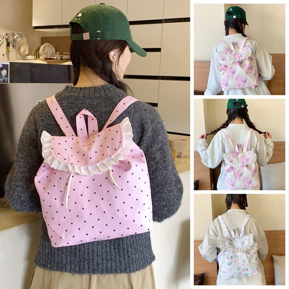 Kawaii Drawstring Backpack Outdoor Travel Schoolbag New Ruffles Backpack  for Teenager