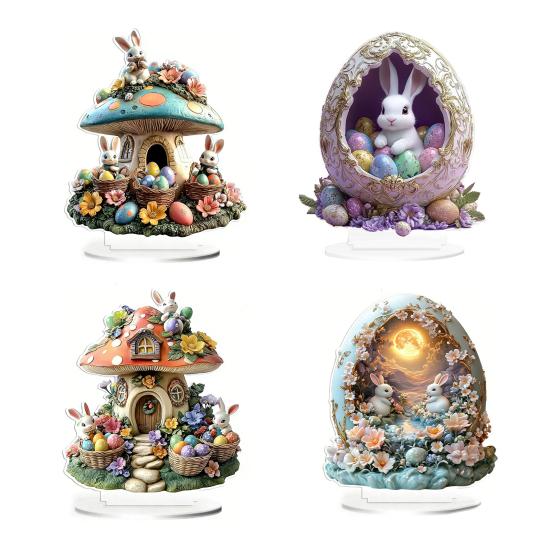 Easter Bunny Table Acrylic Desktop Ornament Spring Bunny Egg Sign 2D Flat Tabletop Centerpiece