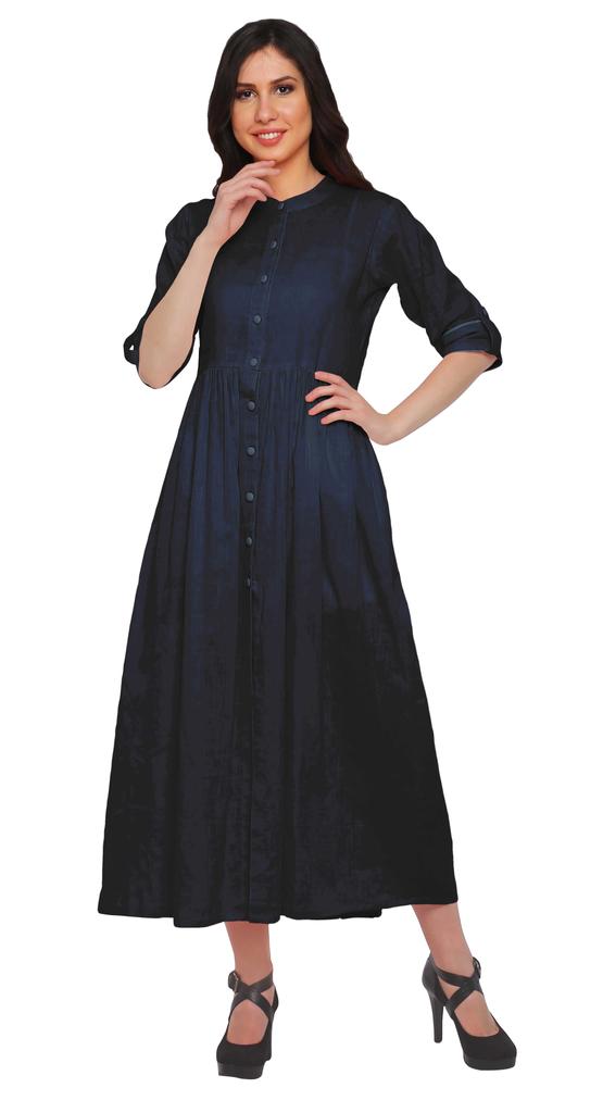 Moomaya Длинное женское платье однотонное повседневное трапециевидной формы с разрезом спереди и коротким рукавом Kurta