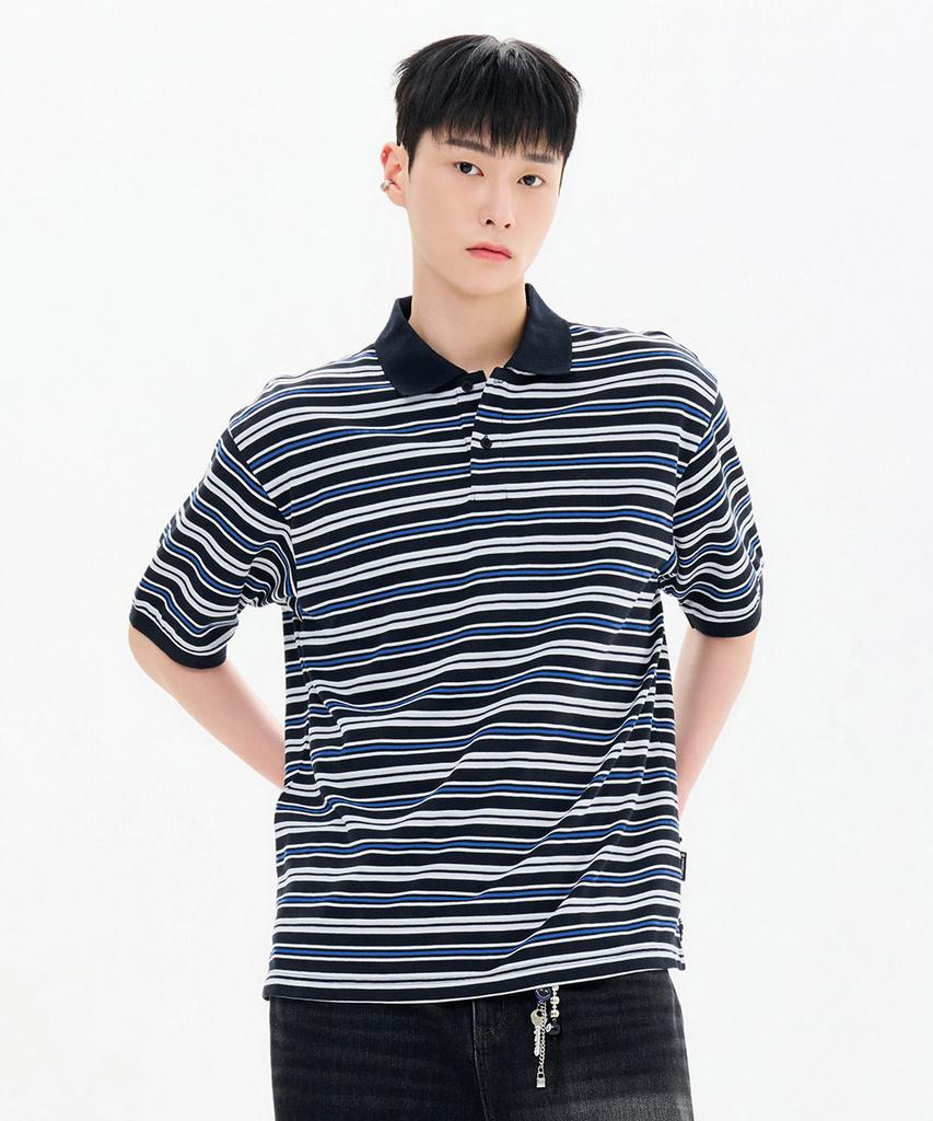 CHASECULT Men'S Striped Short Sleeve Collared T-Shirt-Fbrk5712D04