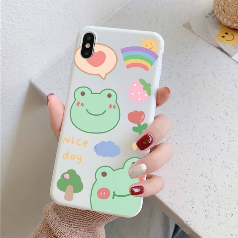 Милый Мультяшный Чехол-Лягушонок для iPhone 11 12 13 Mini Pro Xs Max 8 7 6 6S Plus X XR Однотонный Конфетный Цвет