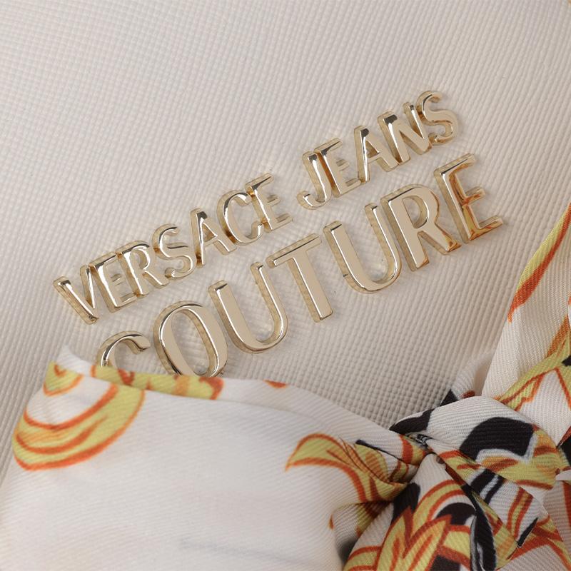 Versace Jeans Couture Шарф с принтом логотипа, галстук, клапан, полиэстер, кожа, маленькая круглая сумка-седло, сумка через плечо, средние женские сумки, белый 74VA4BAB-ZS467-003