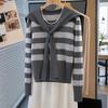 Women's Color-block Stripe Long-sleeve Knit Sweater