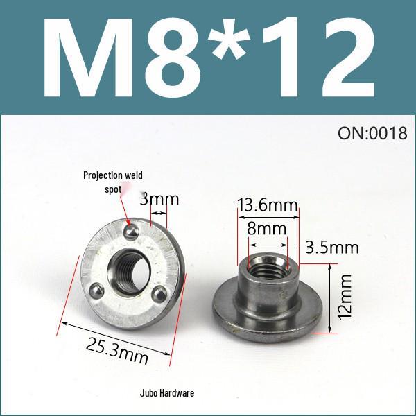 Thickened Welded T-Nut, Cold Heading Iron Plate, Round Imperial Fine Thread, Natural Color, Sizes M6/M8/M10.