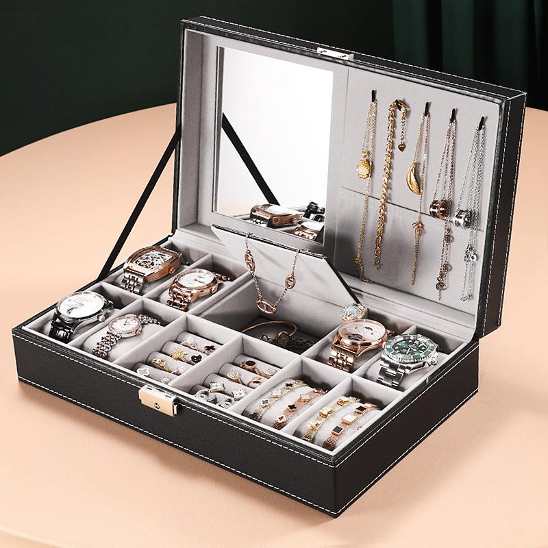8 Slot Watch Box Cases Jewelry Storage Box Organizer for Men Women PU Leather Lockable Watch Holder with Ring