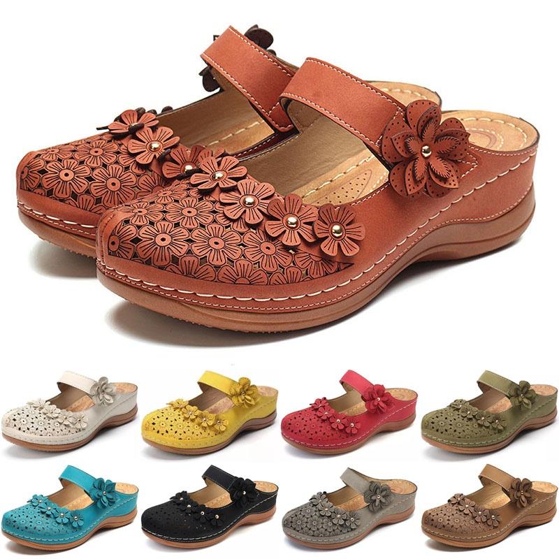 Women Summer Open Toe Floral Beach Walking Slip-on Sandals With Wedge Heel**