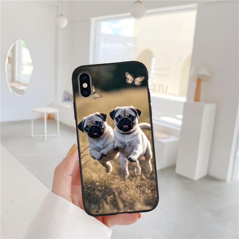 MY6 Cute Pug Dog Soft Shell Phone Case for iPhone 16 15 14 13 12 Pro Max Plus Mini