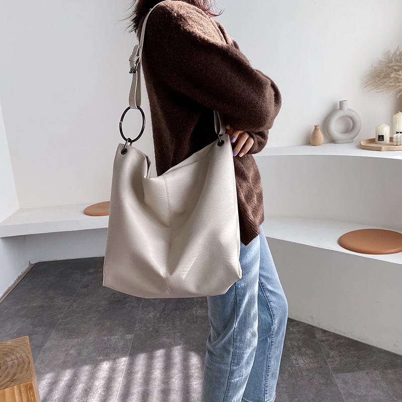 Fashion Trendy PU Leather Tote Bags Simple Soft Surface Large Capacity Women Handbag Casual Versatile Female Single Shoulder Bag