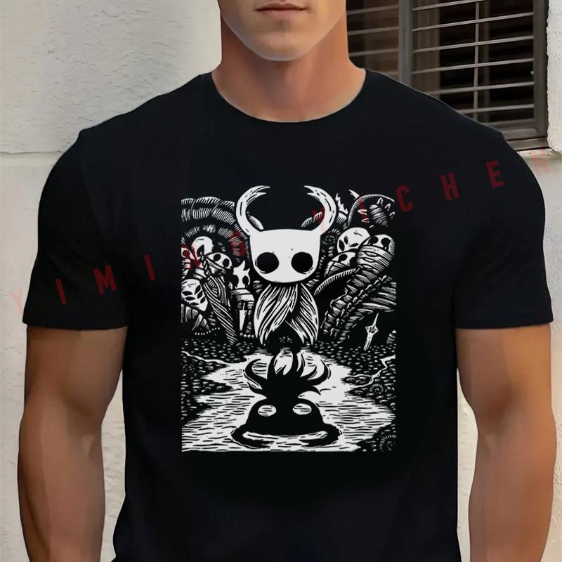 Men's Summer 100 Pure Cotton Fashion Casual Loose Moto Retro Dark Knight Gaming Hollow T-shirt Short Sleeved Top Tees