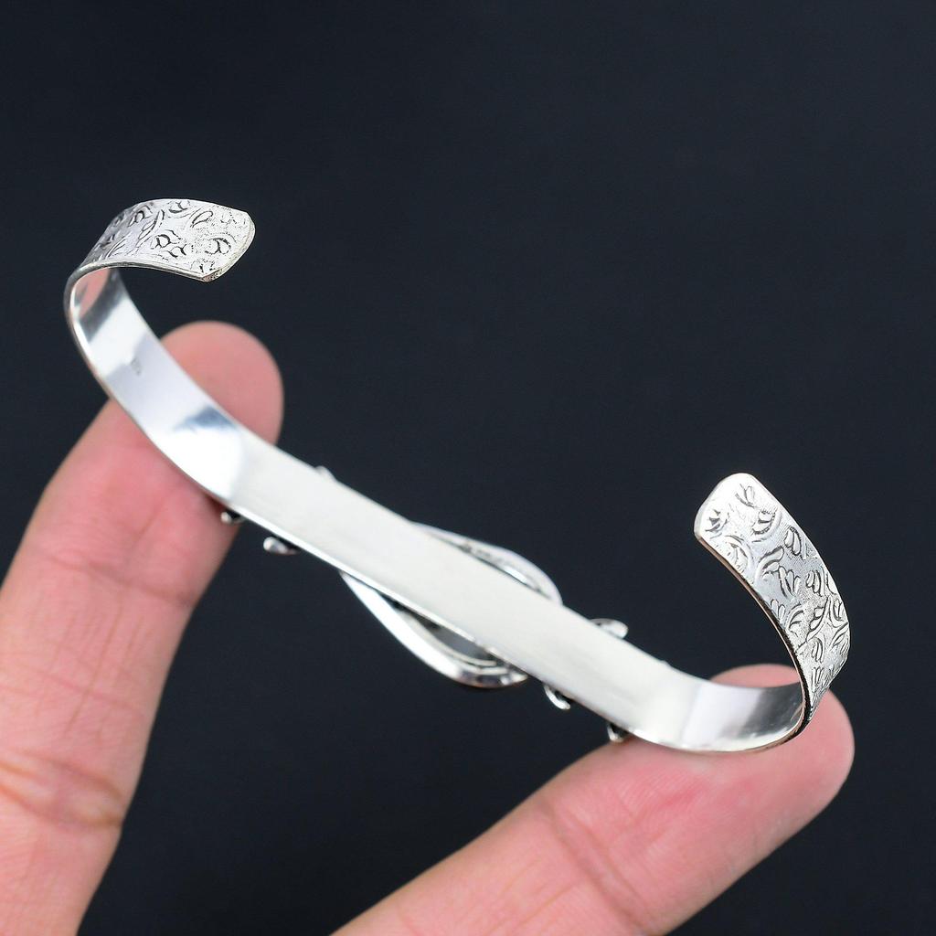 Friendship Day Deal Natural Tree Agate 925 Sterling Silver Wedding Flower Bangle