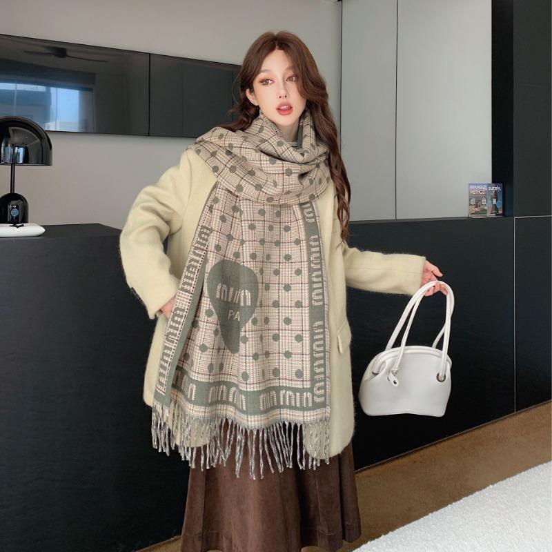 Letter Plaid Premium Imitation Cashmere Scarf Women's Winter Versatile Couple Scarf Thickened Warm Fringed Shawl