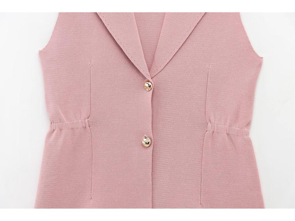 Женская мода весна 2025: Универсальный вязаный жилет в европейском и американском стиле с присборенной талией