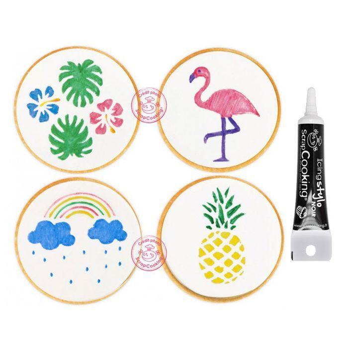 4 Food Markers Yellow, Green, Pink, Blue + Black Icing Pen