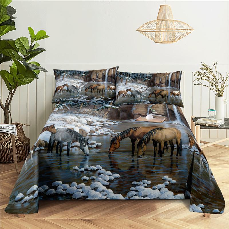 Постельное белье Белая лошадь 2/3 предмета Комплект 3D Принт Животное Полиэстер Простыня с наволочкой Постельное белье Для детей Младенцев Взрослых