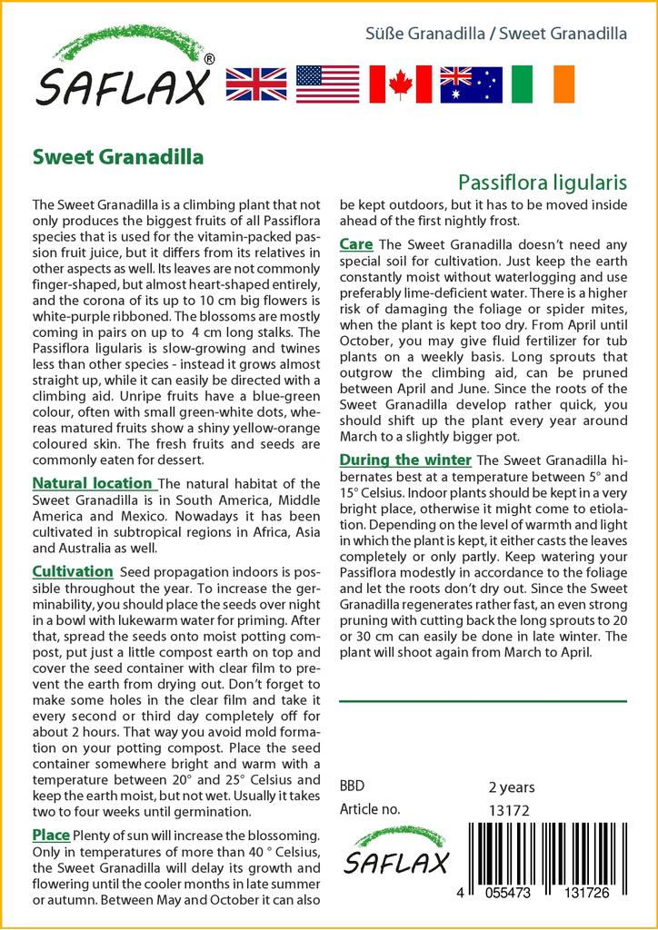 SAFLAX Сладкая Гранадилла - 20 семян - Passiflora ligularis