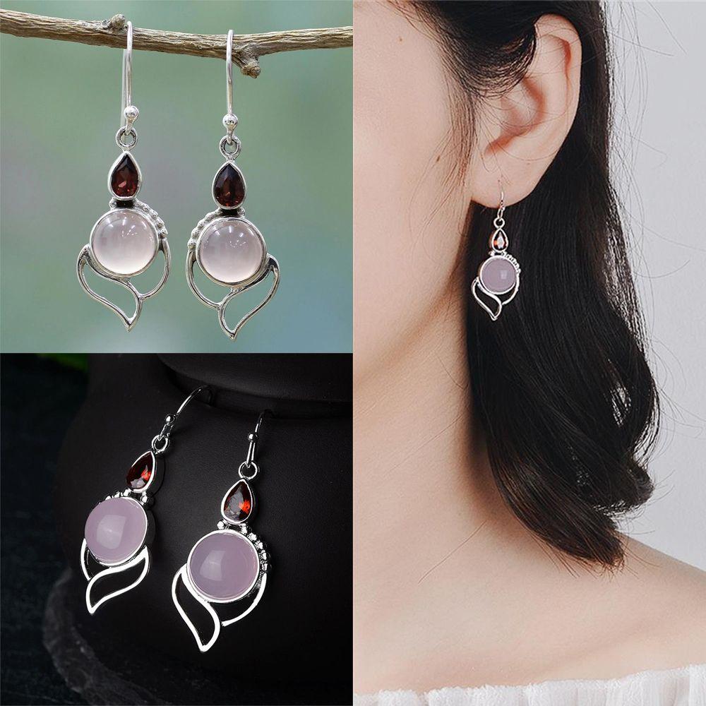 Wedding Jewelry Opal Stone Moonstone Earrings Multi-Gemstone Ear Stud Garnet Ruby Chalcedony